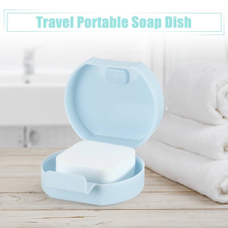 Portable Soap Dish Box Soap Bar Holder for Travel Camping with Cover - Blue