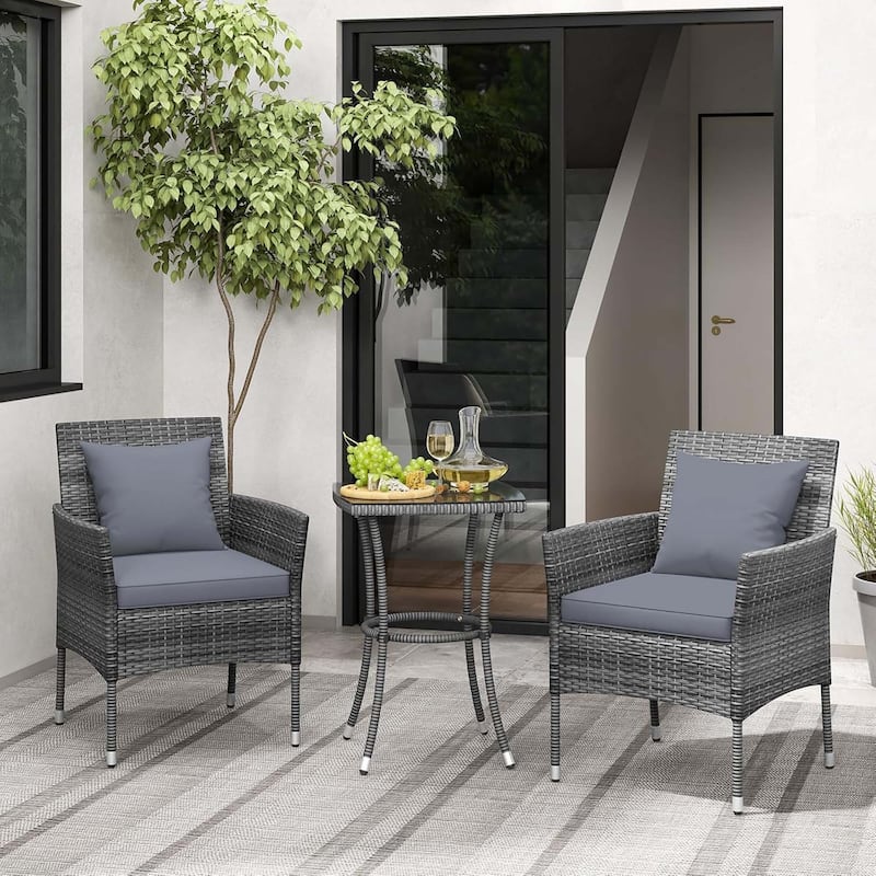 3PCS Patio Furniture Set Wicker Conversation Bistro Set w/Side Table