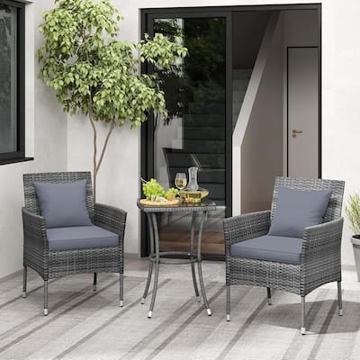 3PCS Patio Furniture Set Wicker Conversation Bistro Set w/Side Table