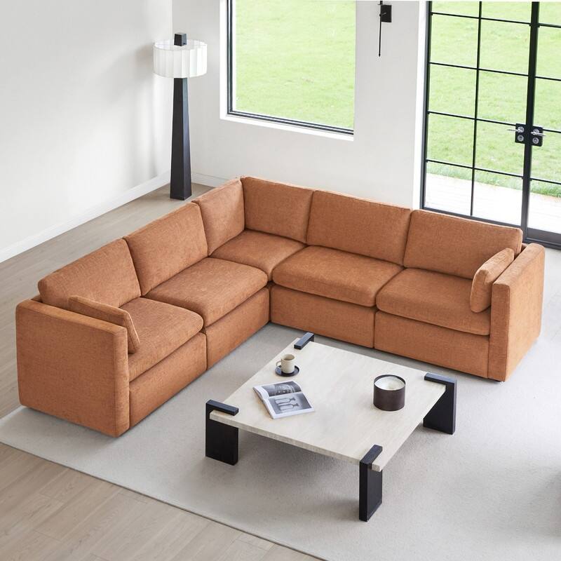 Spruce & Spring Mia Oversized Modular Sectional Fabric Sofa Set - Terracotta