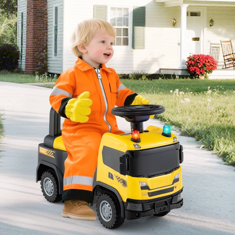 Kids Ride-On Truck with Safety Steering and Sounds Lights for Indoor-Outdoor Play - 23" x 11" x 17" (L x W x H)