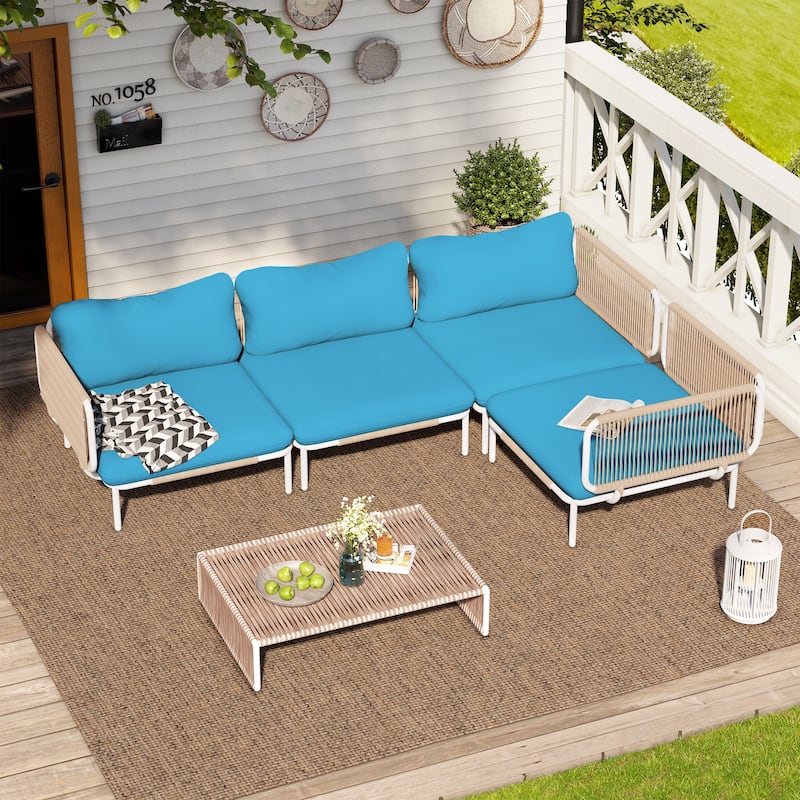 Outdoor Cushioned Sectional Sofa Chat Set Patio Furniture Conversation Set, Free Combination