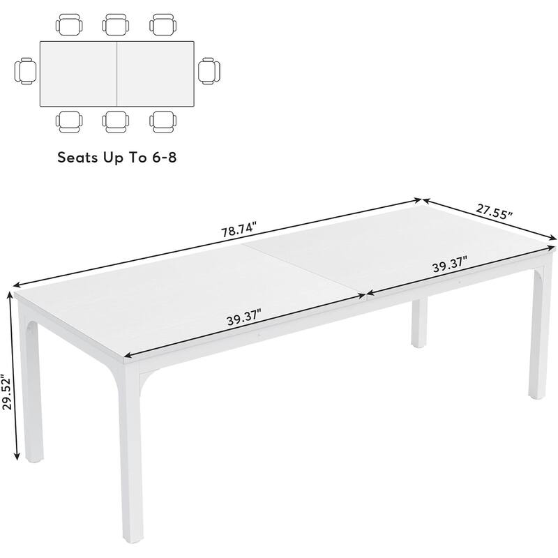 78" White Dining Table Large Rectanglular