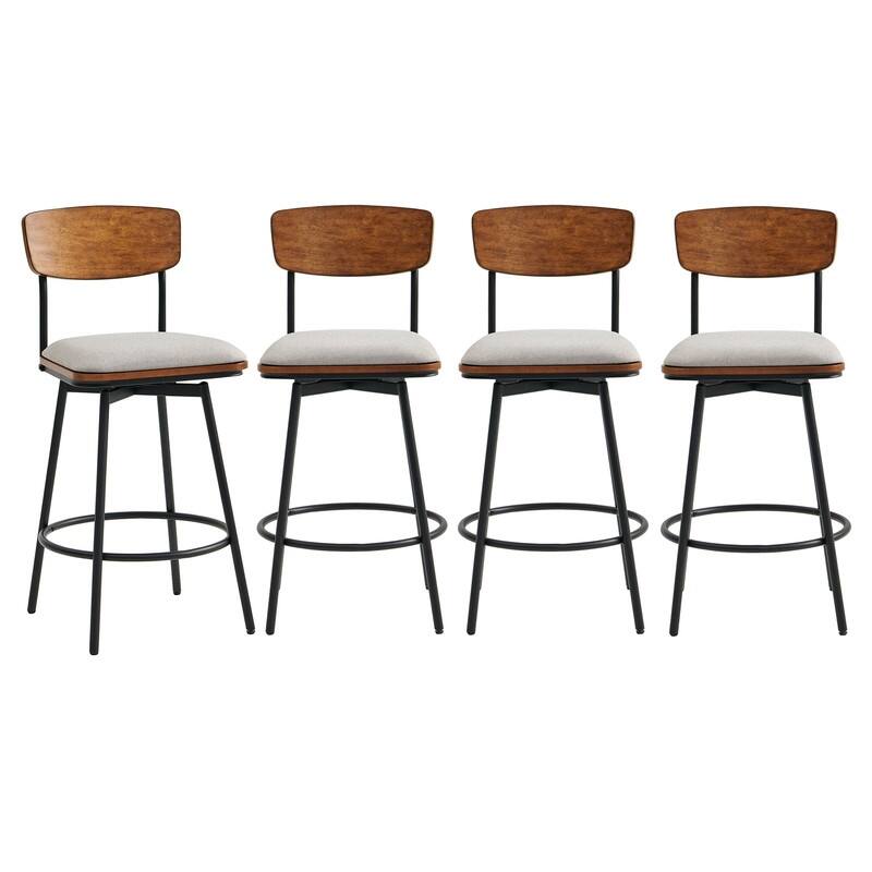 Spruce & Spring Claire Swivel Counter Height Bar Stool Set - Set of 4 - Light Grey-Fabric - Counter Height