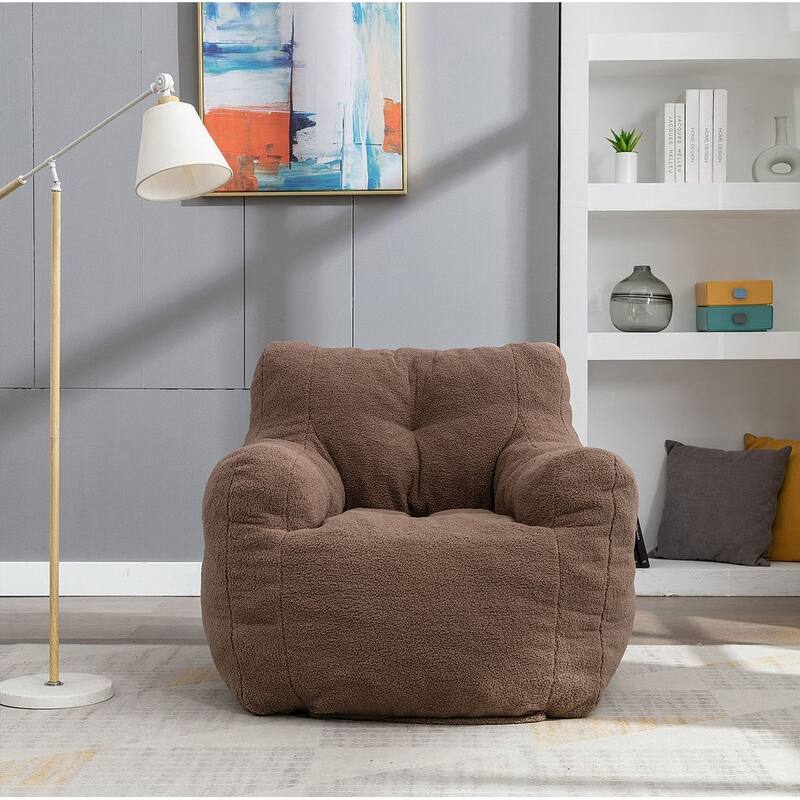 Soft Teddy Cloth Bean Bag Chair Tufted Foam Filling - Beige