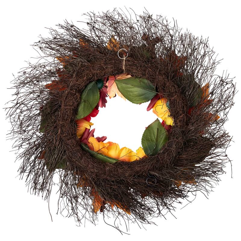 Peony and Mum Artificial Fall Harvest Wreath - 24"