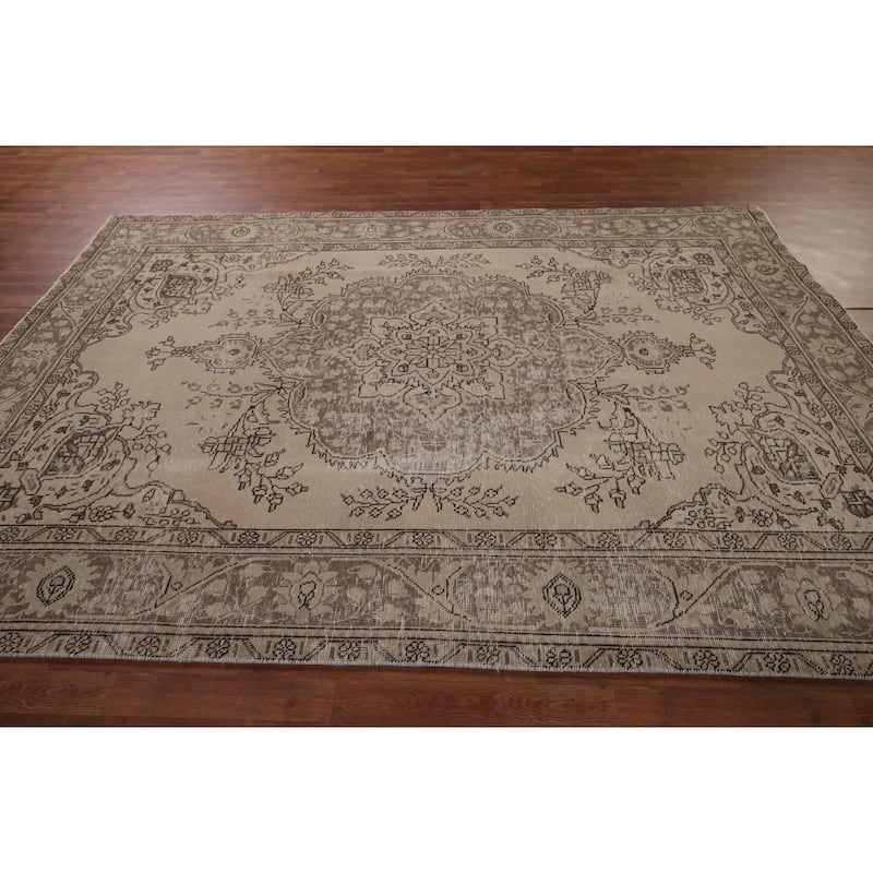 Distressed Tabriz Vintage Persian Rug Handmade Traditional Wool Carpet - 6'8" x 9'5"
