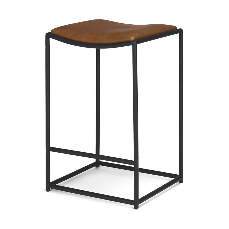 Taniel Brown Leather w/ Black Metal Counter Stool - 18.0L x 16.0W x 27.8H