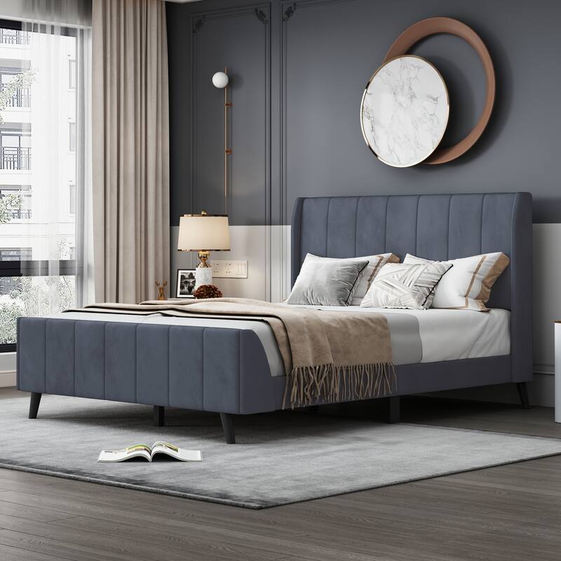 Full Upholstered Platform Bed in Velvet with Elegant Tufted Headboard, Support for 700lbs, and Open Underbed Storage