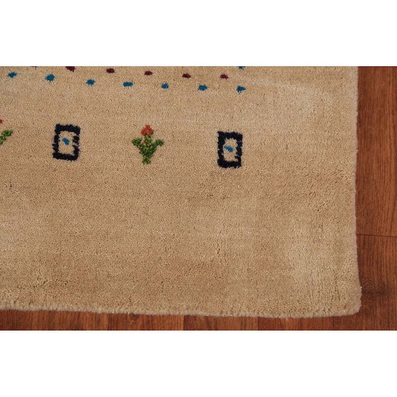 Tribal Gabbeh Oriental Area Rug Hand-Knotted Yellow Wool Carpet - 4'9" x 6'6"