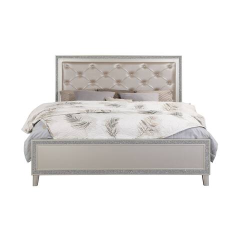 PU Upholstered California King Bed with Button Tufted in Champagne