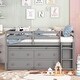 preview thumbnail 58 of 144, Twin/Full Size Low Loft Bed with Retractable Writing Desk and 4 Drawers, Wooden Loft Bedframe w/ Lateral Portable Desk & Shelves