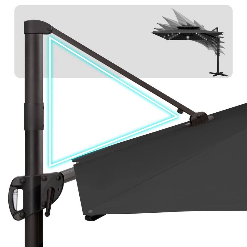 VredHom 9 x 11ft Outdoor Rectangular Dual Top Cantilever Patio Umbrella LED Light with Weights Base