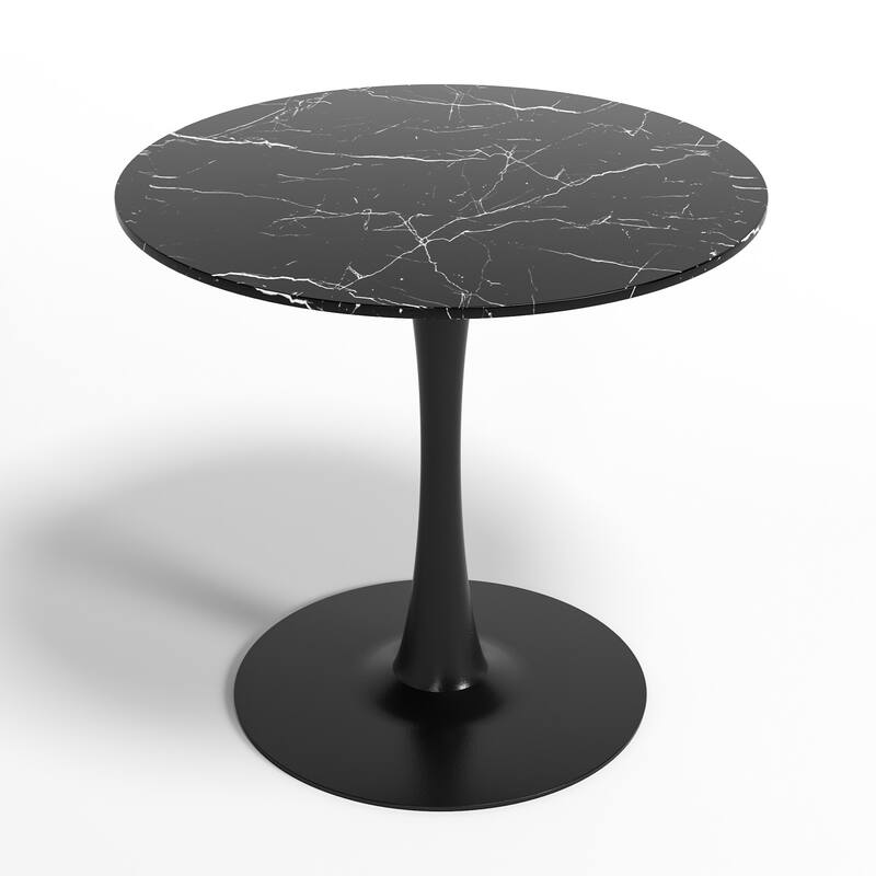 Mid-Century Modern Round Kitchen or Dining Table with Steel Pedestal Base for Dining Room - 31.5" - Black Marble