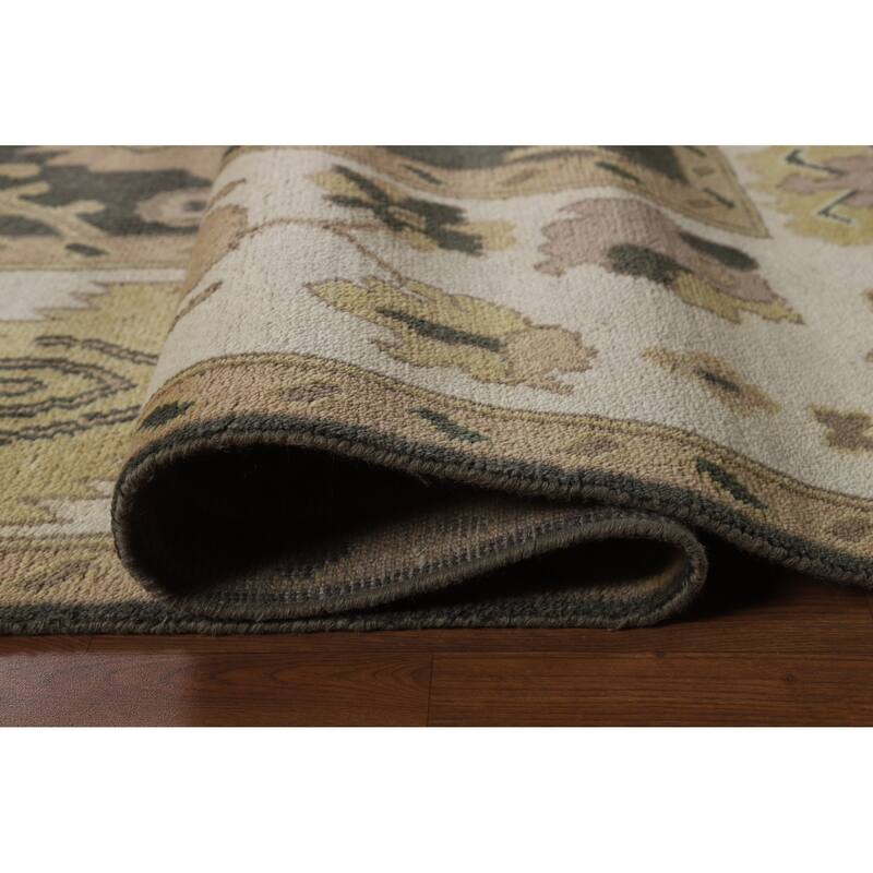 Charcoal Ivory Oushak Indian Area Rug Hand-Knotted Wool Carpet - 9'0" x 11'9"