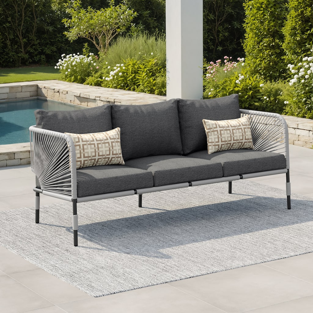 Corvus Serenity 3-Seat Patio Wicker Sofa with Sunbrella Lumbar Pillows