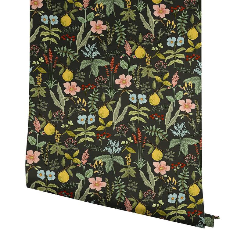 Rifle Paper Co. Herb Garden Black Botanical Premium Peel + Stick Wallpaper