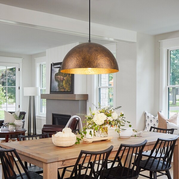 Copper and wood pendant light top