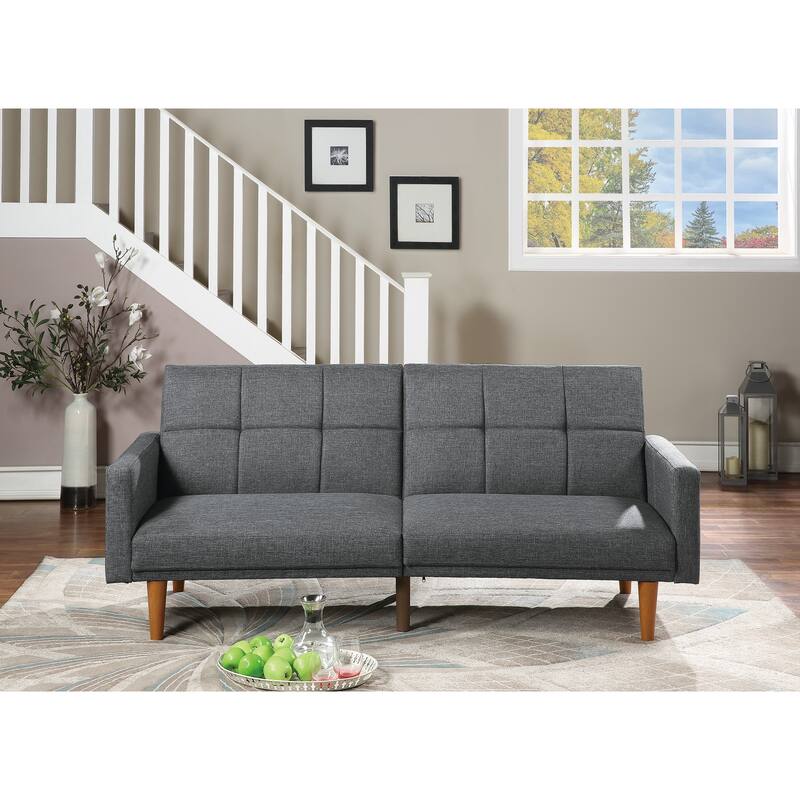 Transitional Fabric Adjustable Loveseat Couch, Convertible Sofa Bed with Tufted Cushion Back & Square Arms - Grey