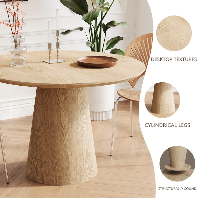 Elegant Round Coffee Table for 4, MDF Base with Unique Design, Natural Wood Grain Dining Table