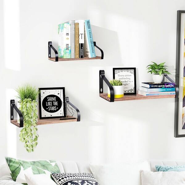 Shop Costway Wall Mount Floating Shelves Set Of 3 Rustic Wood Multi Purpose Overstock 25719687