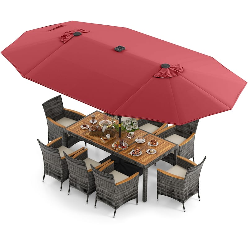 Costway 11 PCS Patio Dining Set with 15 ft Double-Sided Patio Umbrella - See Details