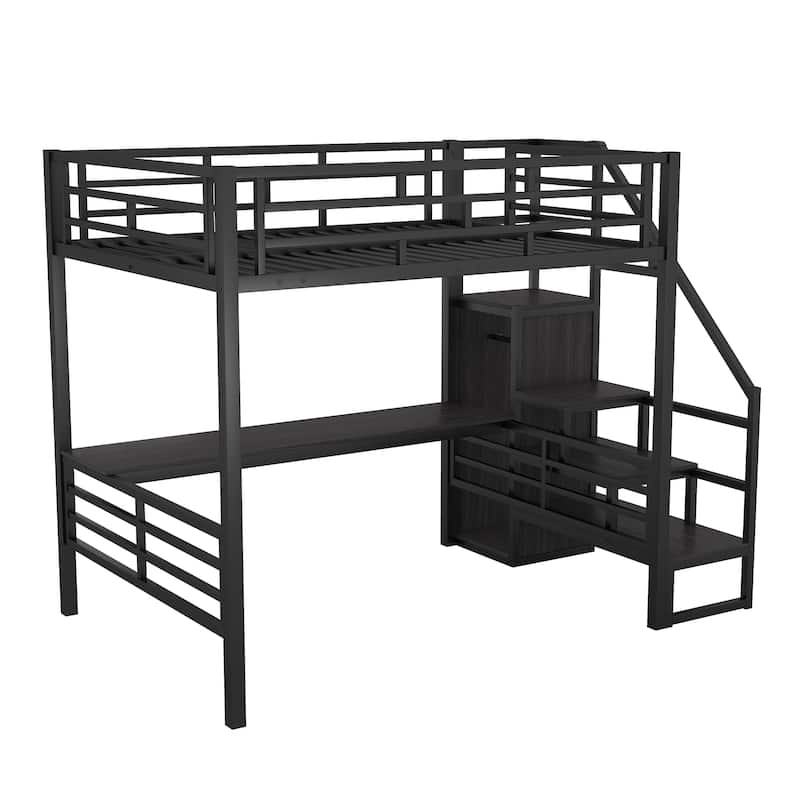 Full Metal Loft Bed with Desk and Wardrobe
