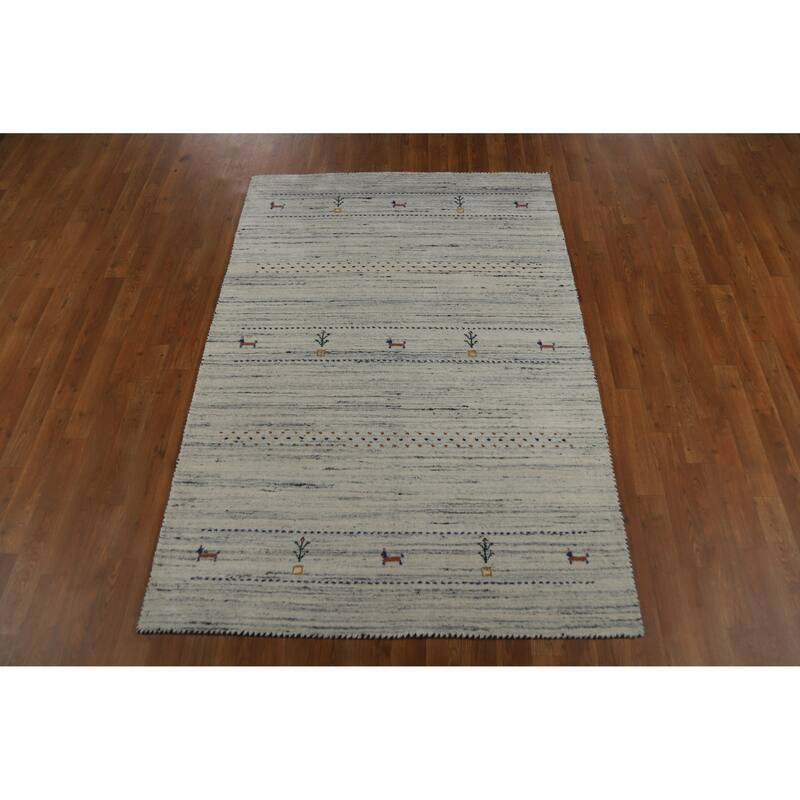Gabbeh Indian Rug Handmade Wool Tribal Beige Carpet - 4'0" x 5'9"