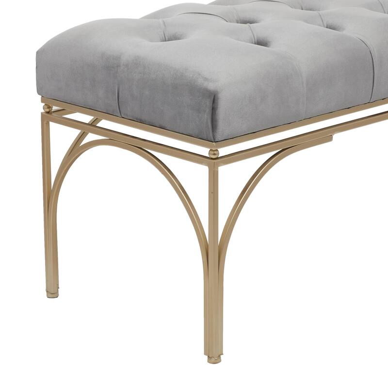 White, Black or Gray Velvet Tufted Home Bench with Gold Metal Legs