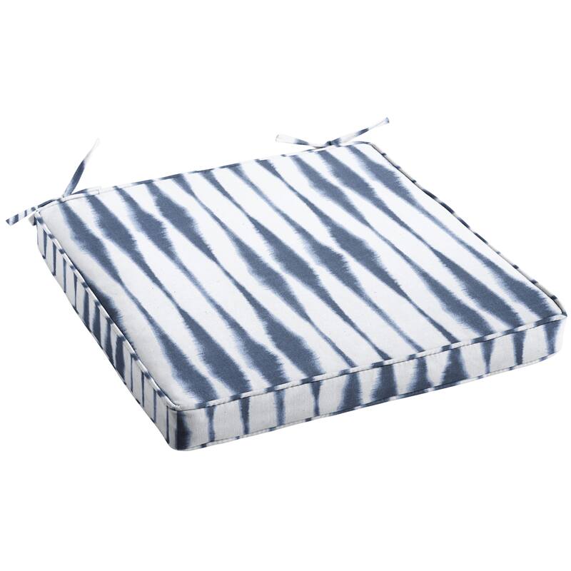 Sorra Home Blue and White Ikat Stripe Indoor/Outdoor Corded Chair Cushions (Set of 2) - 16 x 19 x 2