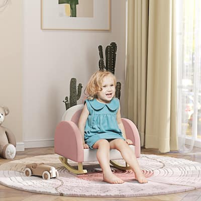 Pink Toddler Rocking Chair with Velvet Seat and Rainbow Pattern Crown Decoration for Bedrooms or Playroom