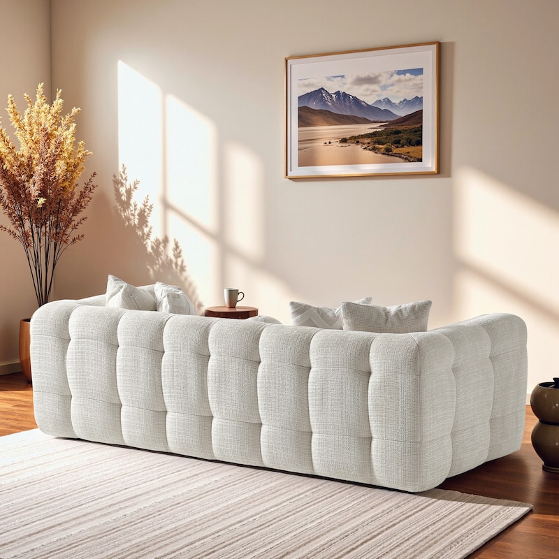Fresno Luxury Modern Tufted Ivory Chenille Couch