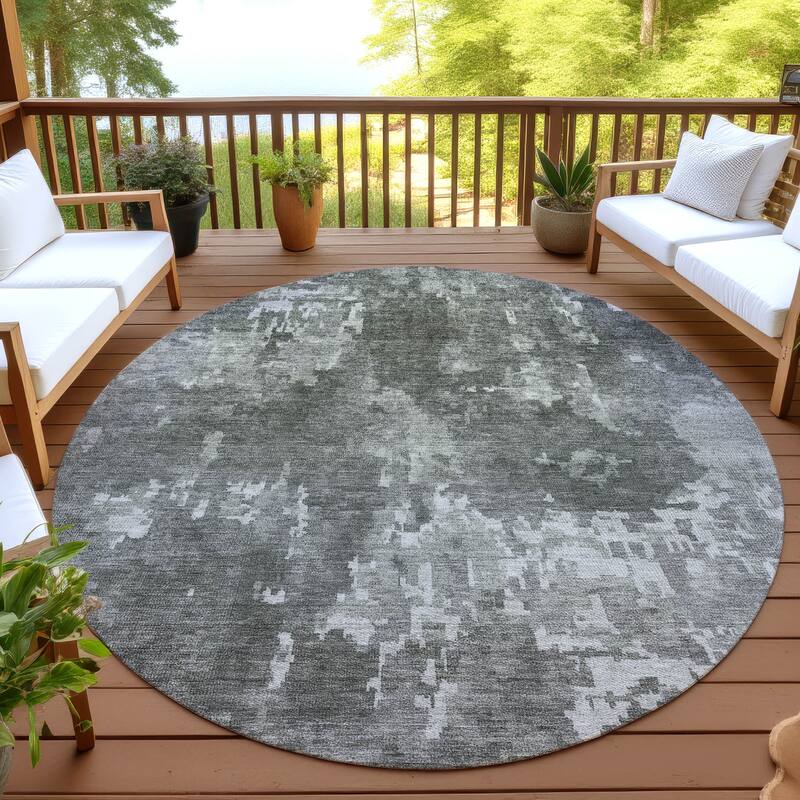 Machine Washable Indoor/ Outdoor Ombre Abstract Chantille Rug - Pewter - 8' x 8'