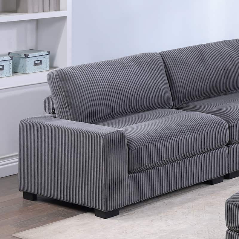 Gray Wide-Welt Corduroy Upholstered Modular Piece
