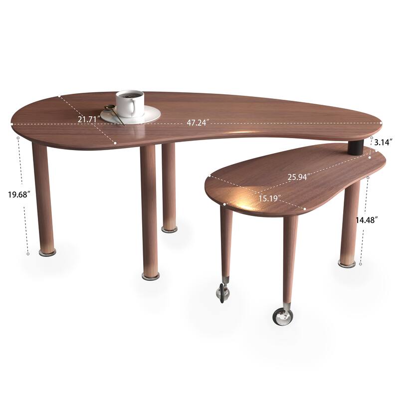 GDFStudio - Eulalia 360 Degree Rotating Nesting Coffee Table Set with Solid Rubberwood Legs