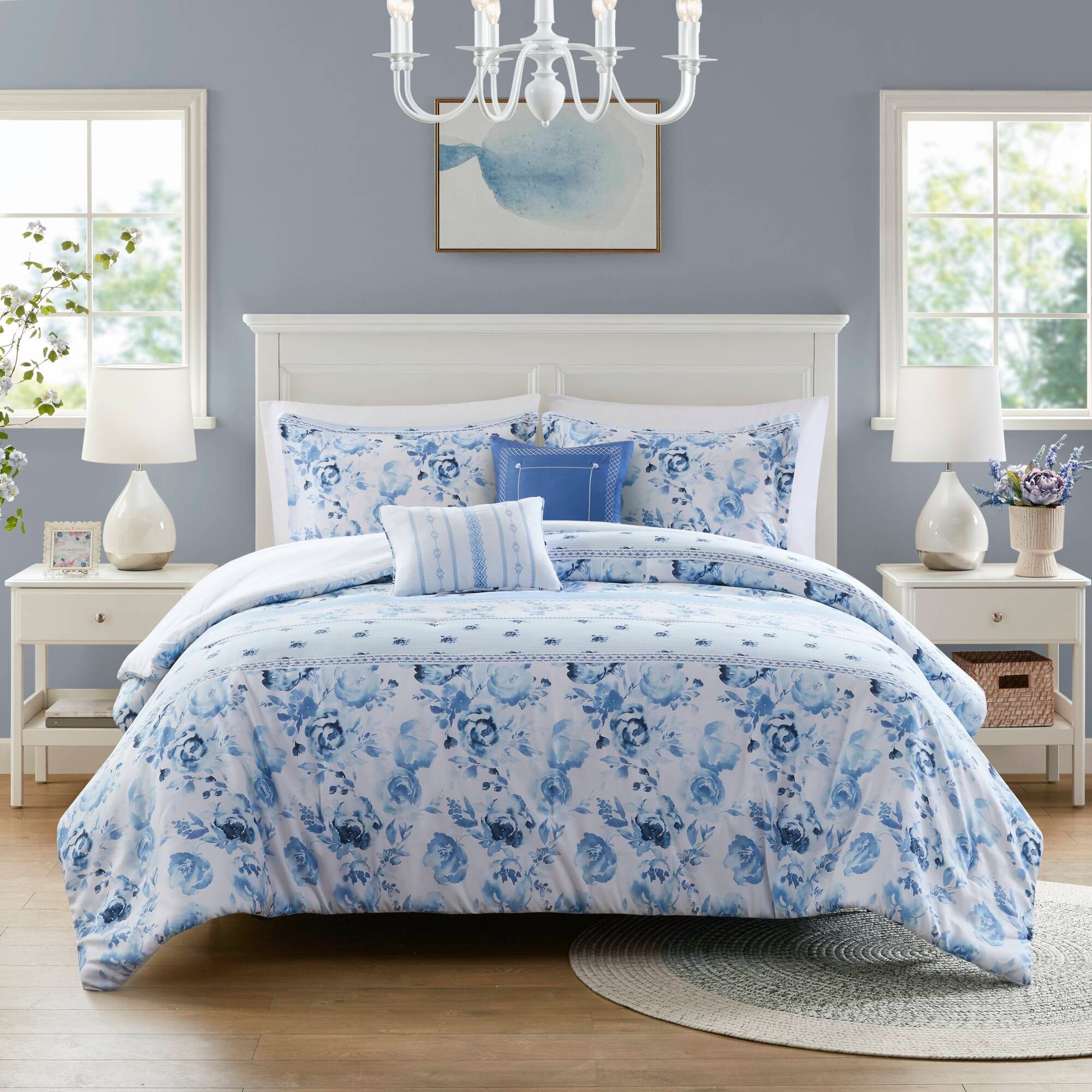 Intelligent Design Christa Floral Striped Comforter Set