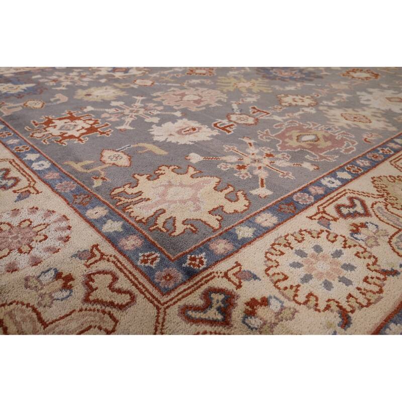 All-Over Gray Geometric Oushak Indian Rug Hand-Knotted Wool Carpet - 8'0"x 10'0"