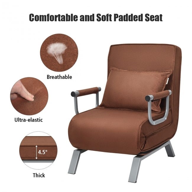 Folding 5 Position Convertible Sleeper Bed Armchair Lounge Couch with Pillow