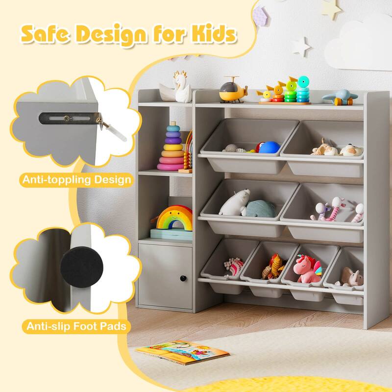 Costway Kids Toy Storage and Bookshelf, Wooden Bookcase with 4 Small - See Details