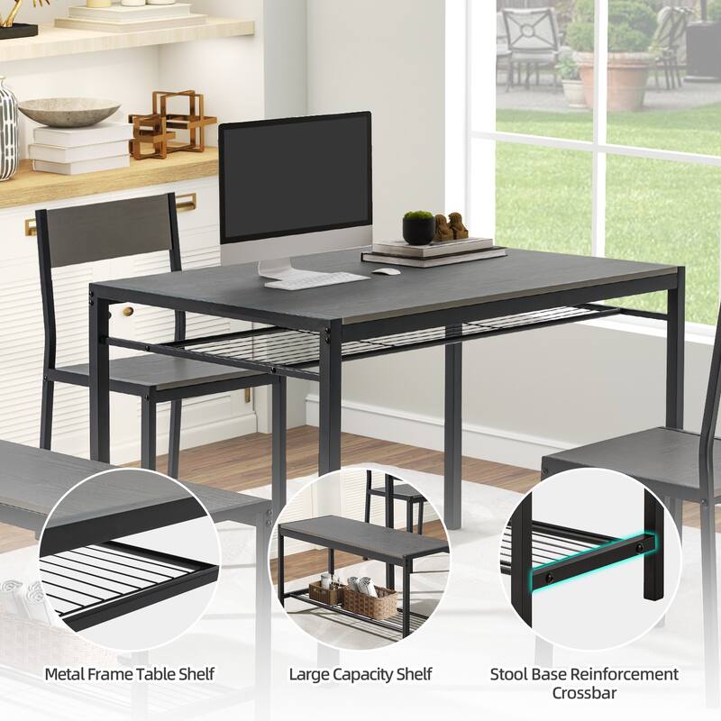Space-Saving Dining Table Set for 4-6 People with Storage Shelf and Bench, Ideal for Living Room and Dining Room