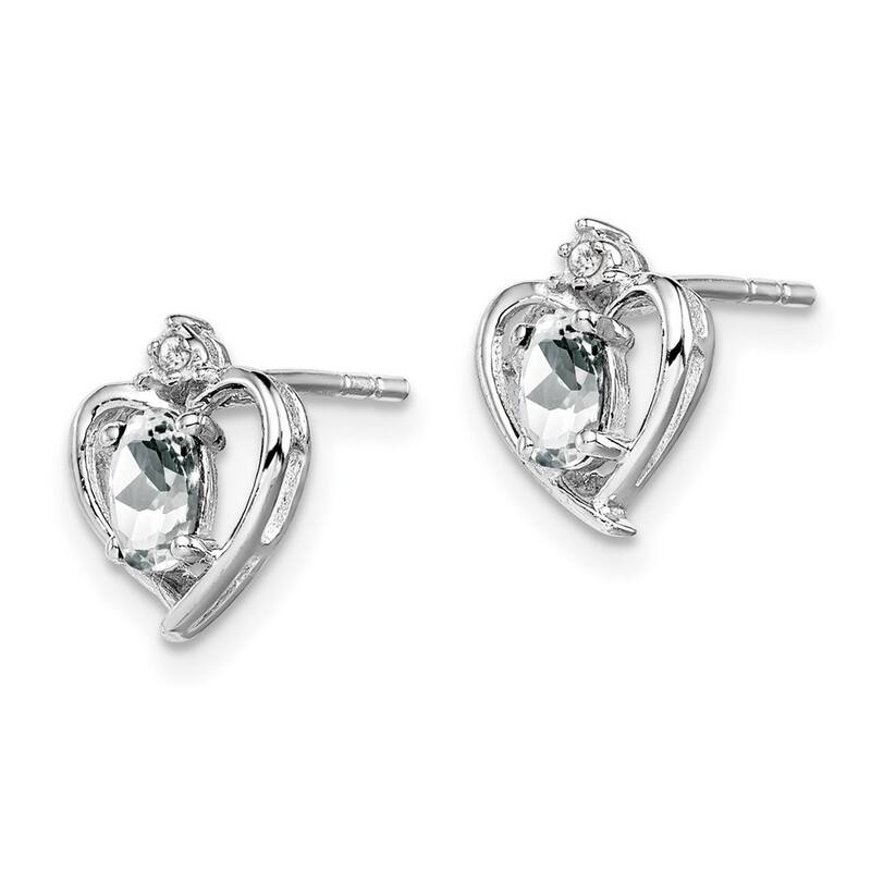 Curata 925 Sterling Silver Polished Open back Post Earrings White Topaz and Diamond Earrings - 10x7mm Wide