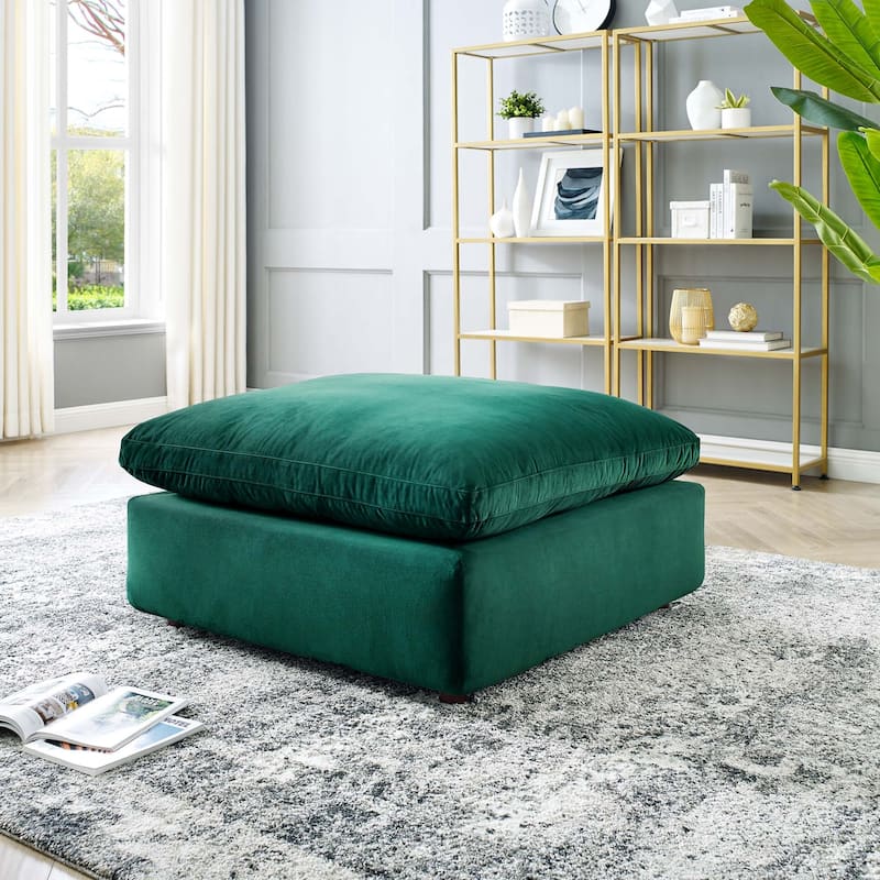 Commix Down Filled Overstuffed Performance Velvet Ottoman - Green