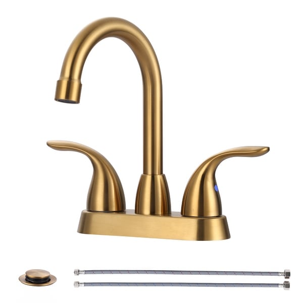 WOWOW 4 in. Centerset Double Handle High Arc Bathroom Faucet - On