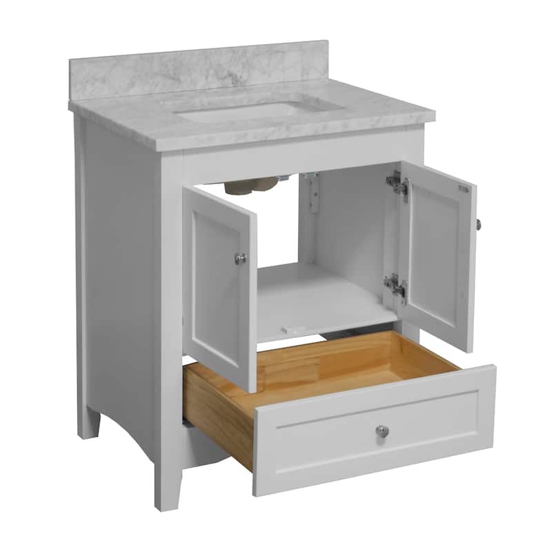 KitchenBathCollection Abbey 30" Bathroom Vanity with Carrara Marble Top