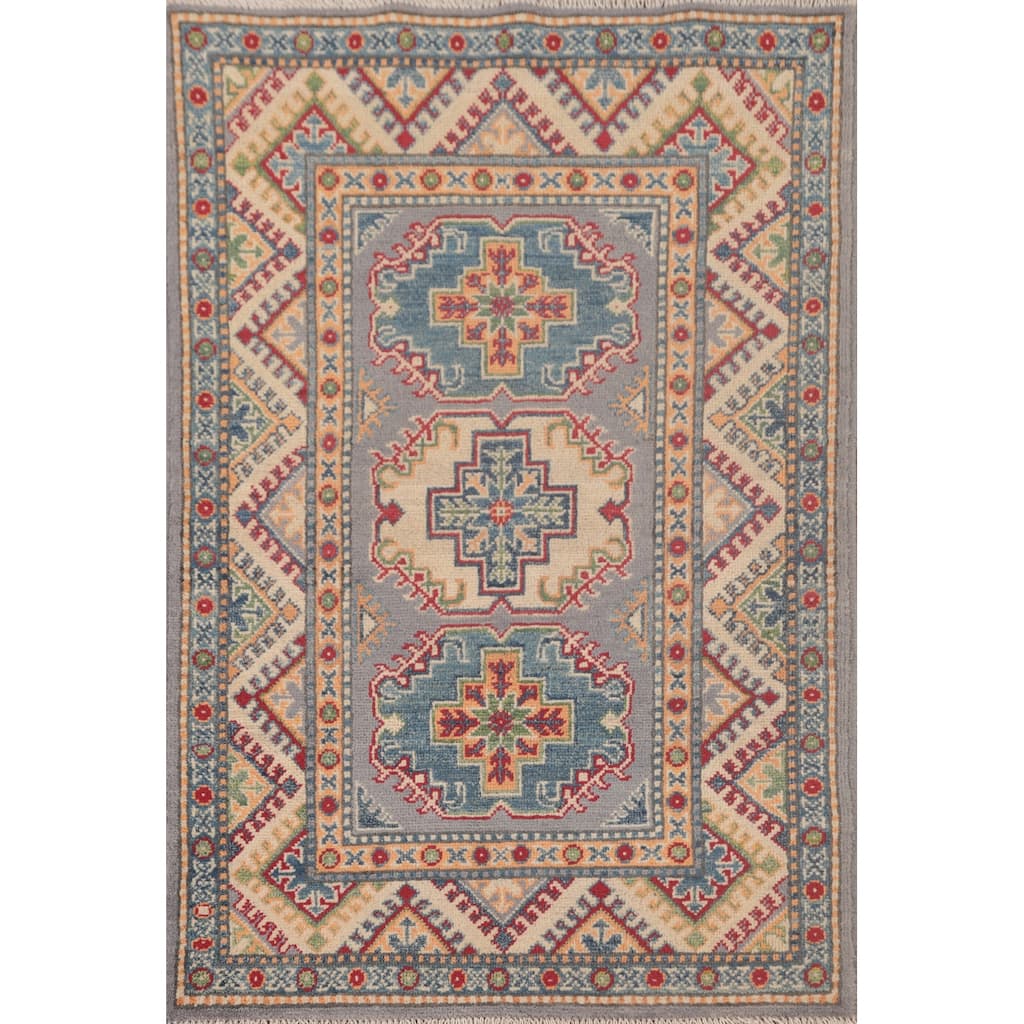 Geometric Kazak Oriental Foyer Rug Handmade Traditional Wool Carpet - 2'9" x 4'1"