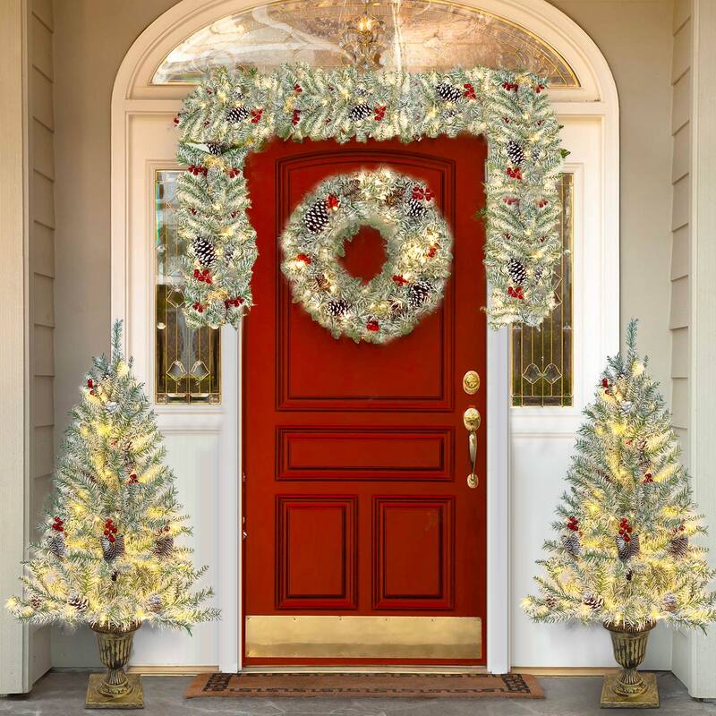 Pre-lit Xmas Tree Artificial Christmas 4-Piece Set - Retro White - 9 Foot