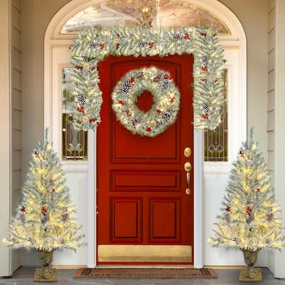 Pre-lit Xmas Tree Artificial Christmas 4-Piece Set