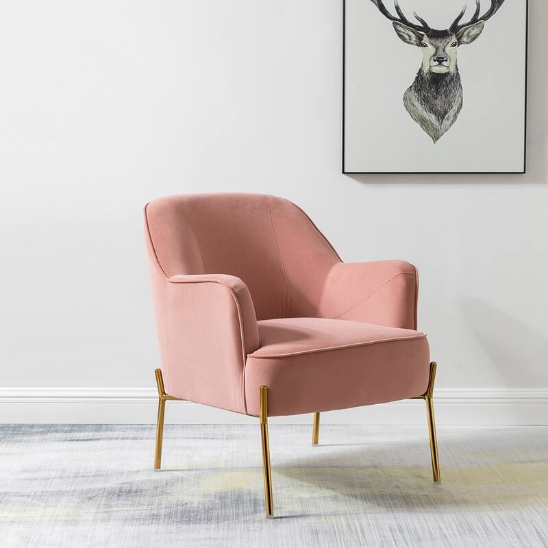 Barbara Modern Velvet Accent Chair for Bedroom with Metal Legs by HULALA HOME - Pink