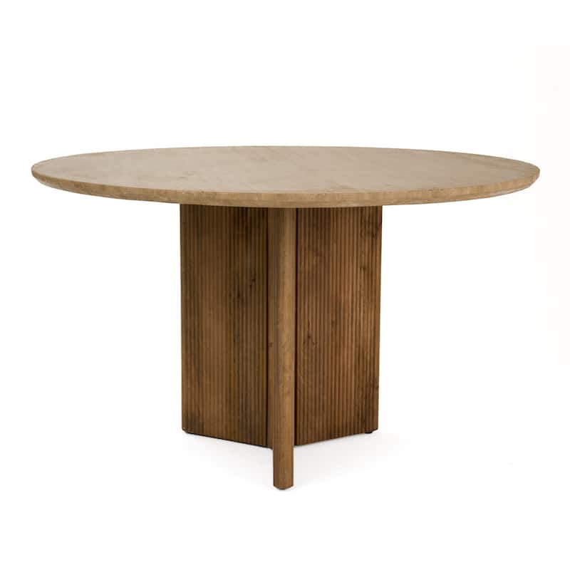 Modrest Pawnee Modern Travertine Marble & Wood Round Dining Table