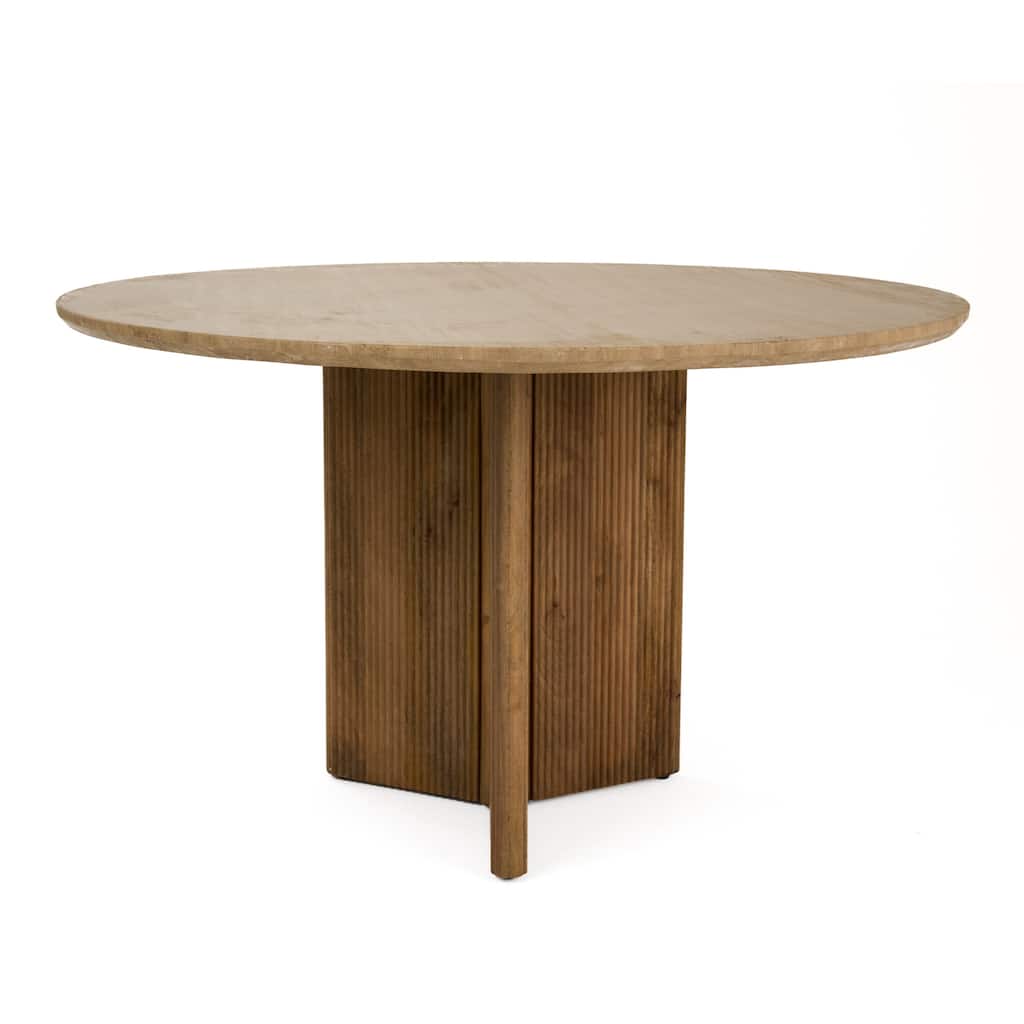 Modrest Pawnee Modern Travertine Marble & Wood Round Dining Table